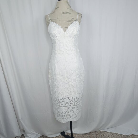 Bardot Lace Dress 8 Medium White Midi - Picture 2 of 10
